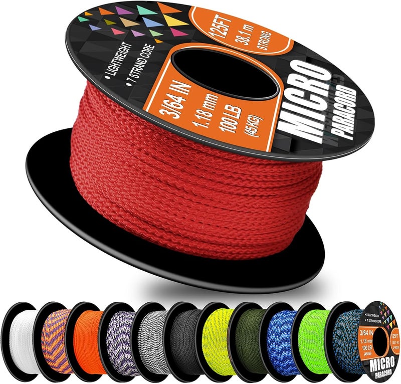WEREWOLVES 1.18mm Micro Paracord – 125ft (38m) Lightweight Survival Cord,Thin Braided Rope for Survival Bracelets, DIY Crafts, Camping, Fishing, Wind Chime Replacement (Red, 125 ft) - Image 1